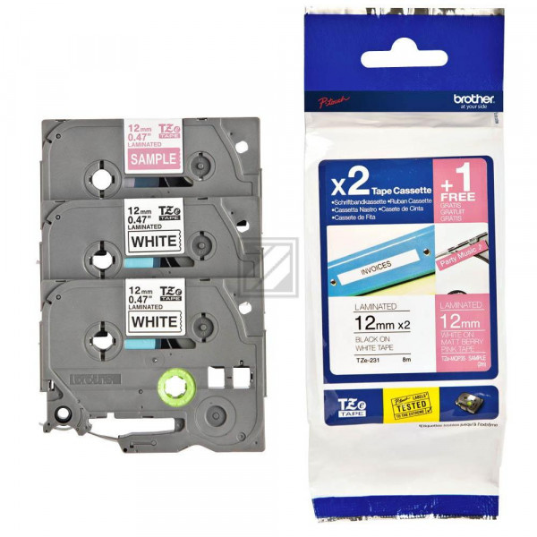 Brother Schriftbandkassette 2 x schwarz/weiß weiß/pink 3er Pack (TZE-32M3)