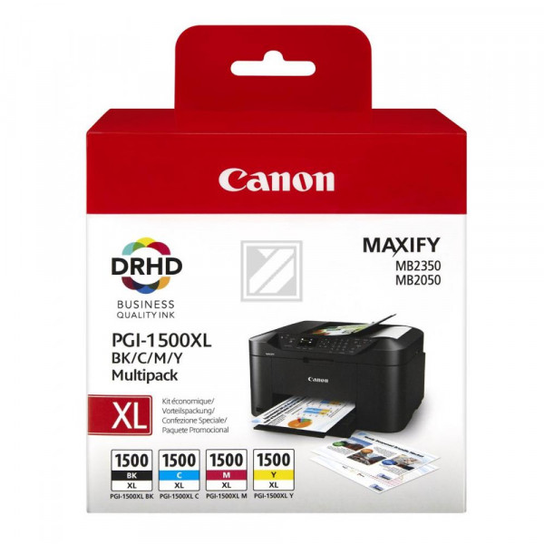 Canon Tintenpatrone gelb cyan magenta schwarz HC (9182B004, PGI-1500XL)