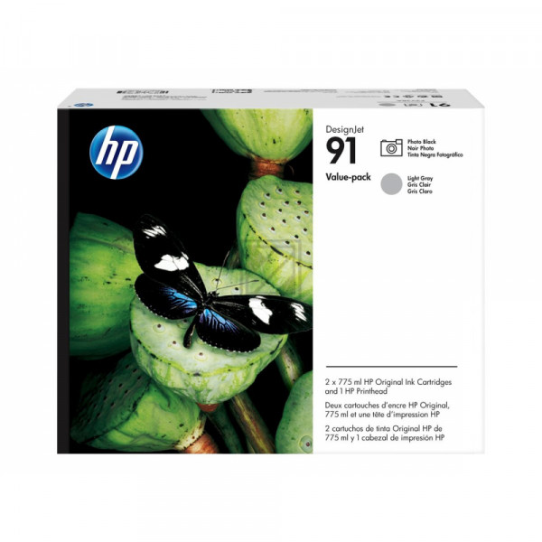 HP Druckkopf + Tintenpatrone photo schwarz, grau light (P2V38A, 91)